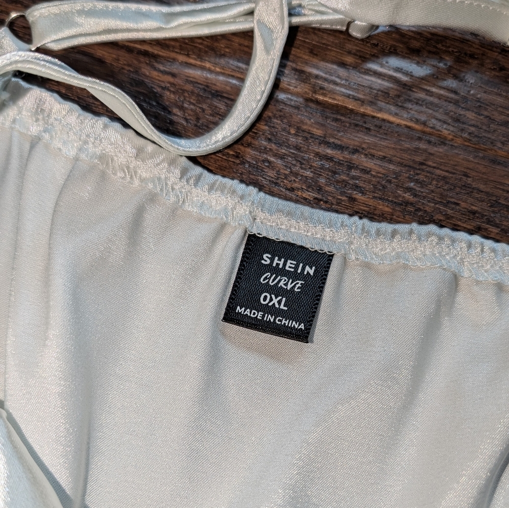 SHEIN Satin Crop Top with Fringe and Draped Neckline - Picture 7 of 7